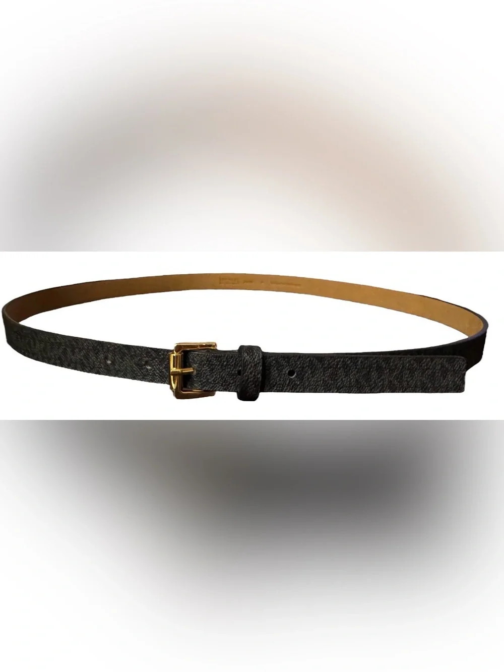 Michael Kors size XL Brown logo Belt shiny gold buckle classic 1 inch wide